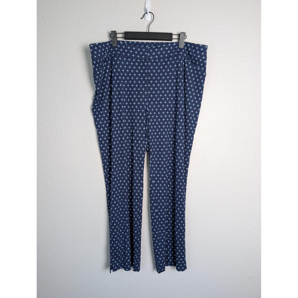 Chico's Pants Womens 14‎ Blue Geometric Dress Pants Pull On Stretch Pockets